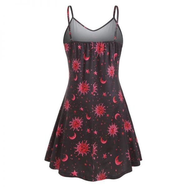 The Best Women Starry moon pattern Printed O-Neck Sleeveless Dress Online - Source Silk