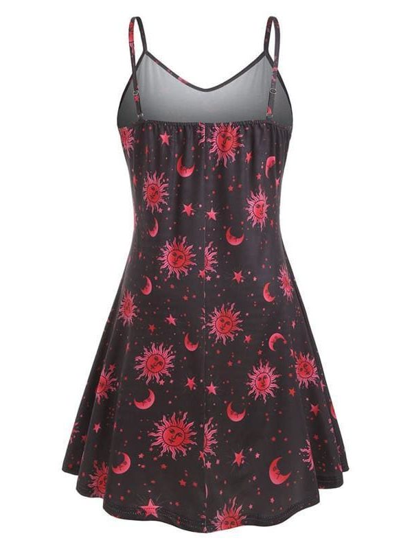 The Best Women Starry moon pattern Printed O-Neck Sleeveless Dress Online - Source Silk