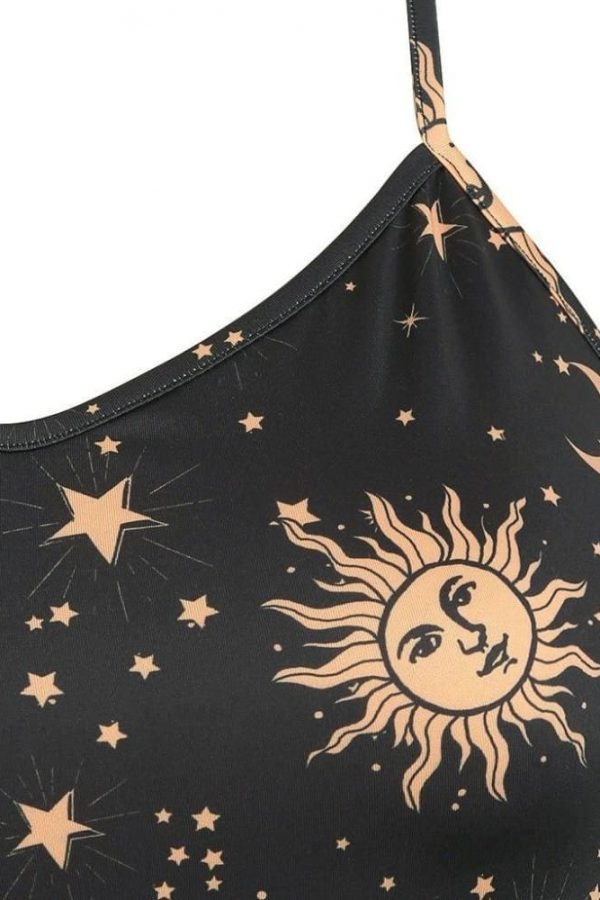 The Best Women Starry moon pattern Printed O-Neck Sleeveless Dress Online - Source Silk