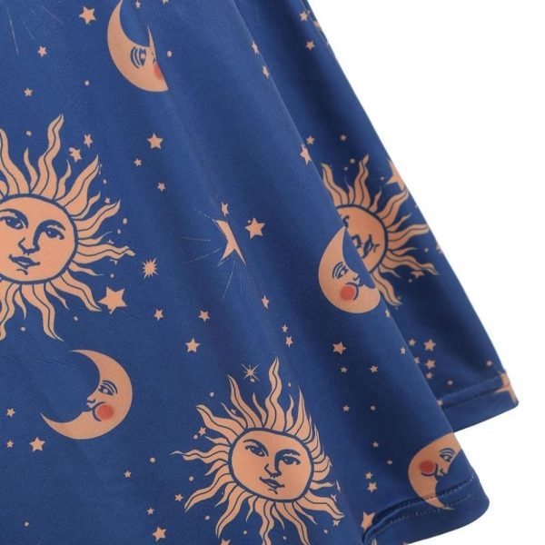 The Best Women Starry moon pattern Printed O-Neck Sleeveless Dress Online - Source Silk