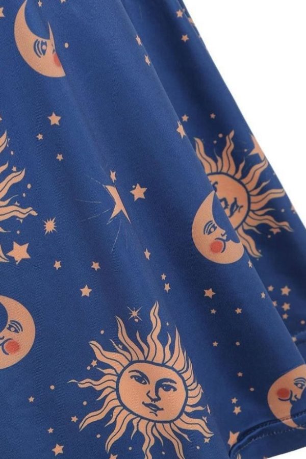 The Best Women Starry moon pattern Printed O-Neck Sleeveless Dress Online - Source Silk