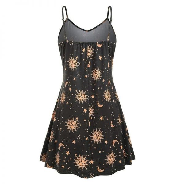 The Best Women Starry moon pattern Printed O-Neck Sleeveless Dress Online - Source Silk