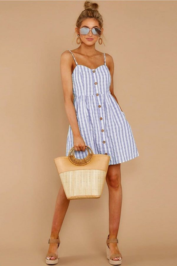 The Best Women Strappy Off Shoulder Striped Bow Open Back Short Mini Dress Online - Source Silk