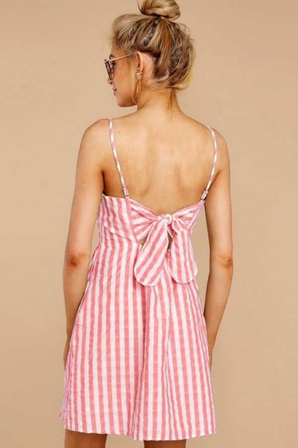 The Best Women Strappy Off Shoulder Striped Bow Open Back Short Mini Dress Online - Source Silk