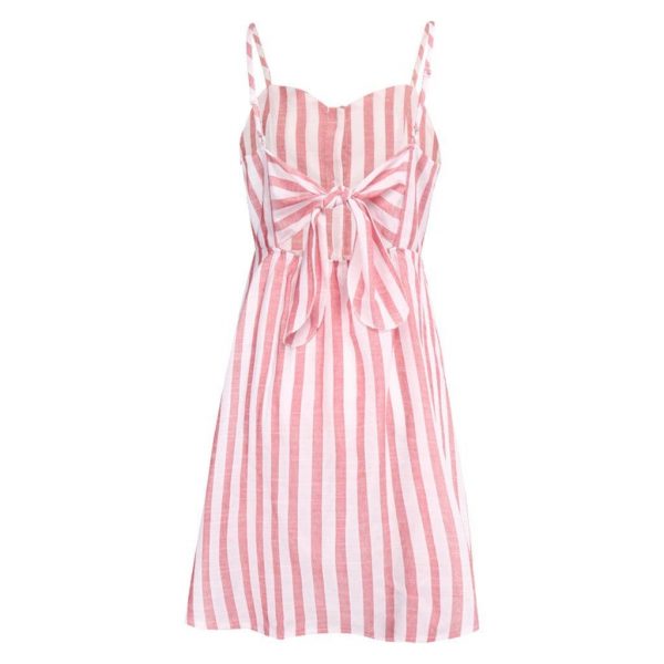 The Best Women Strappy Off Shoulder Striped Bow Open Back Short Mini Dress Online - Source Silk