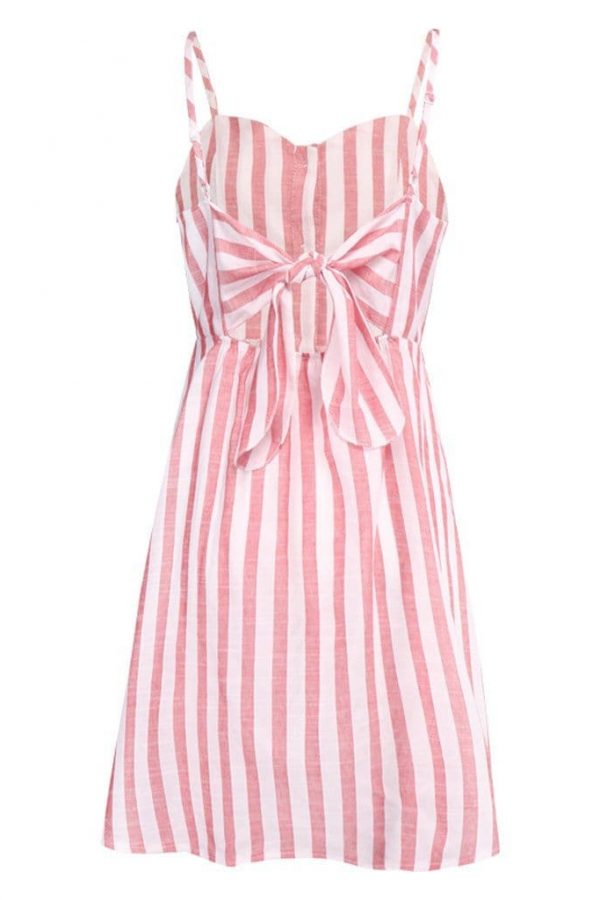 The Best Women Strappy Off Shoulder Striped Bow Open Back Short Mini Dress Online - Source Silk