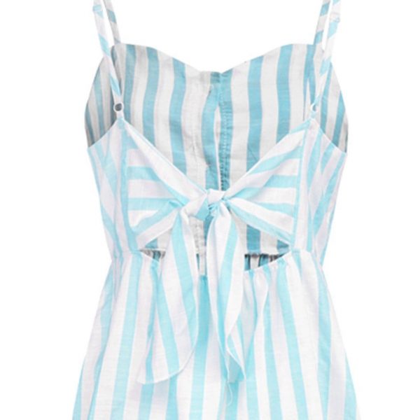 The Best Women Strappy Off Shoulder Striped Bow Open Back Short Mini Dress Online - Source Silk