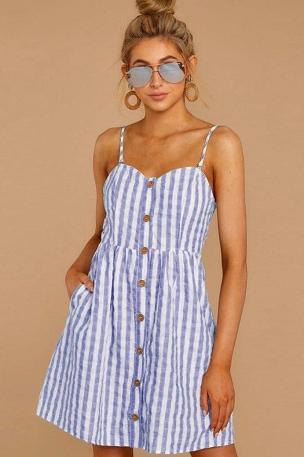 The Best Women Strappy Off Shoulder Striped Bow Open Back Short Mini Dress Online - Source Silk