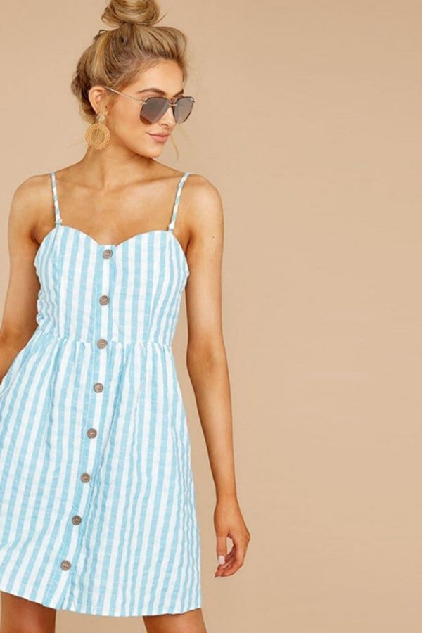 The Best Women Strappy Off Shoulder Striped Bow Open Back Short Mini Dress Online - Source Silk