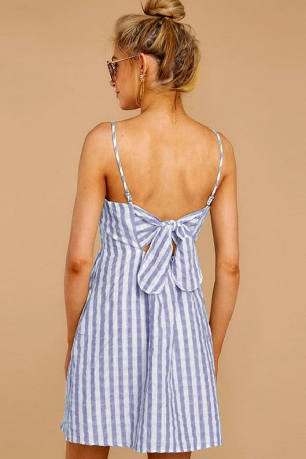 The Best Women Strappy Off Shoulder Striped Bow Open Back Short Mini Dress Online - Source Silk