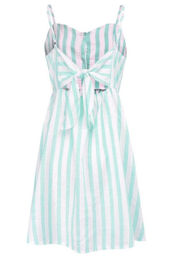 The Best Women Strappy Off Shoulder Striped Bow Open Back Short Mini Dress Online - Source Silk