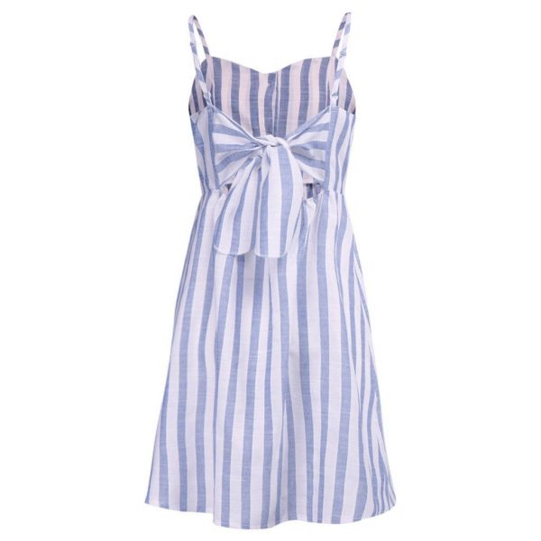 The Best Women Strappy Off Shoulder Striped Bow Open Back Short Mini Dress Online - Source Silk