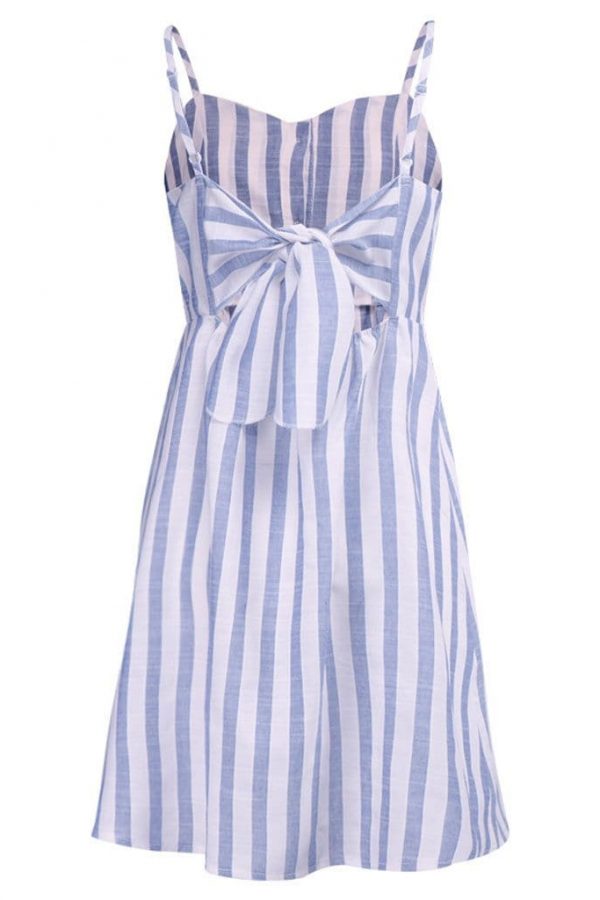 The Best Women Strappy Off Shoulder Striped Bow Open Back Short Mini Dress Online - Source Silk