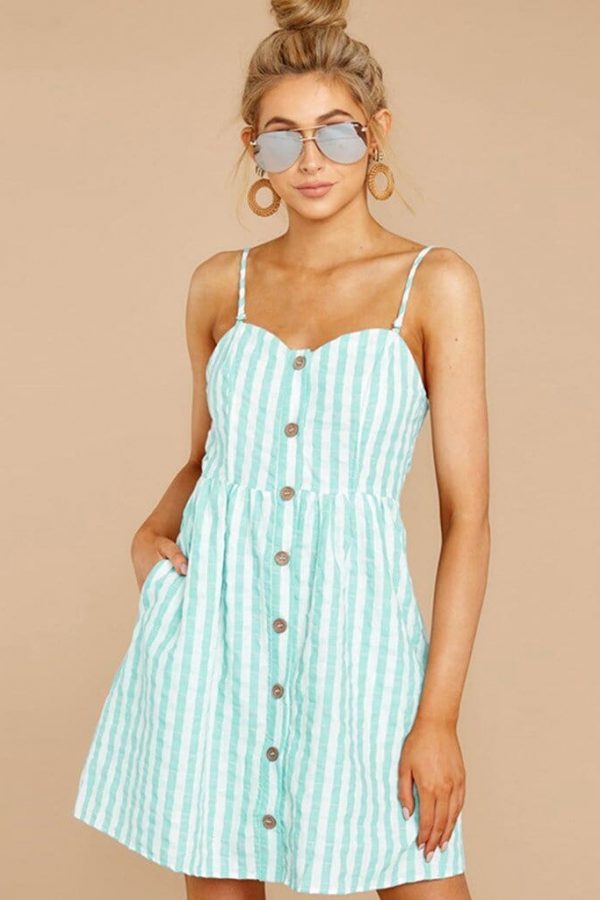 The Best Women Strappy Off Shoulder Striped Bow Open Back Short Mini Dress Online - Source Silk