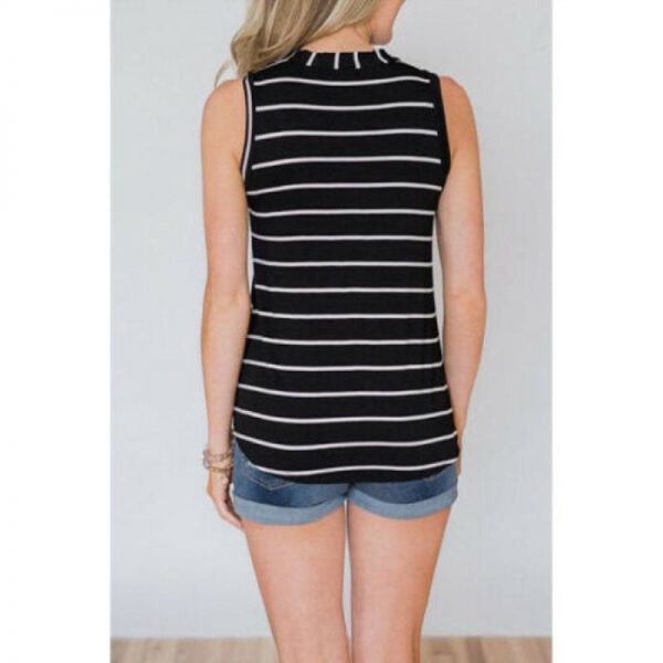 The Best Women Stripe T-Shirt V-Neck Sleeveless Summer Casual Loose Tops Casual T-Shirts Online - Takalr