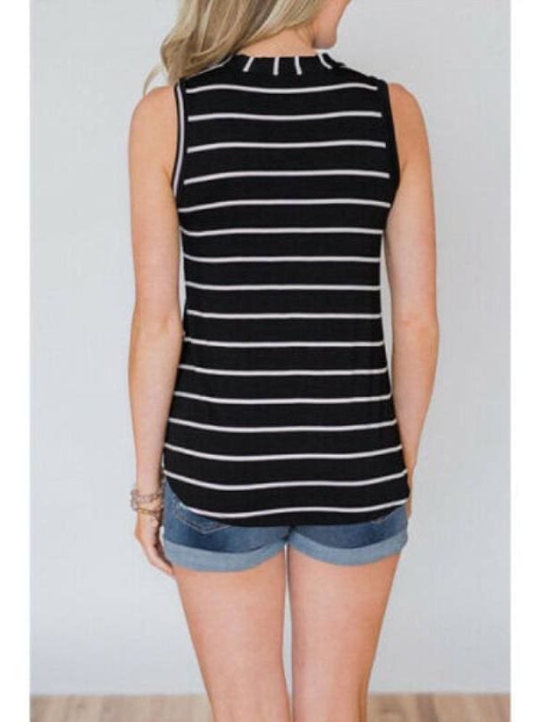 The Best Women Stripe T-Shirt V-Neck Sleeveless Summer Casual Loose Tops Casual T-Shirts Online - Takalr