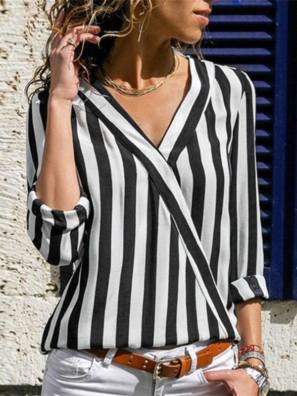 The Best Women Striped Blouse Shirt Long Sleeve Online - Takalr