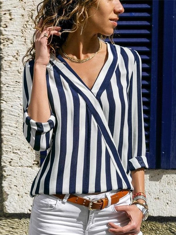 The Best Women Striped Blouse Shirt Long Sleeve Online - Takalr