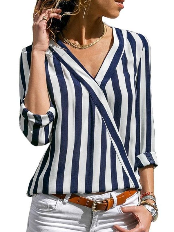 The Best Women Striped Blouse Shirt Long Sleeve Online - Takalr