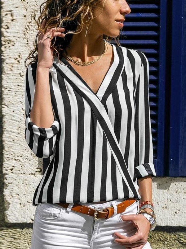 The Best Women Striped Blouse Shirt Long Sleeve Online - Takalr