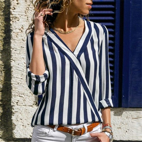 The Best Women Striped Blouse Shirt Long Sleeve Online - Takalr