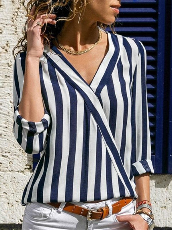 The Best Women Striped Blouse Shirt Long Sleeve Online - Takalr