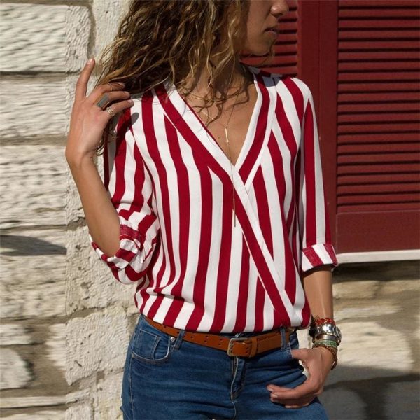 The Best Women Striped Blouse Shirt Long Sleeve Online - Takalr