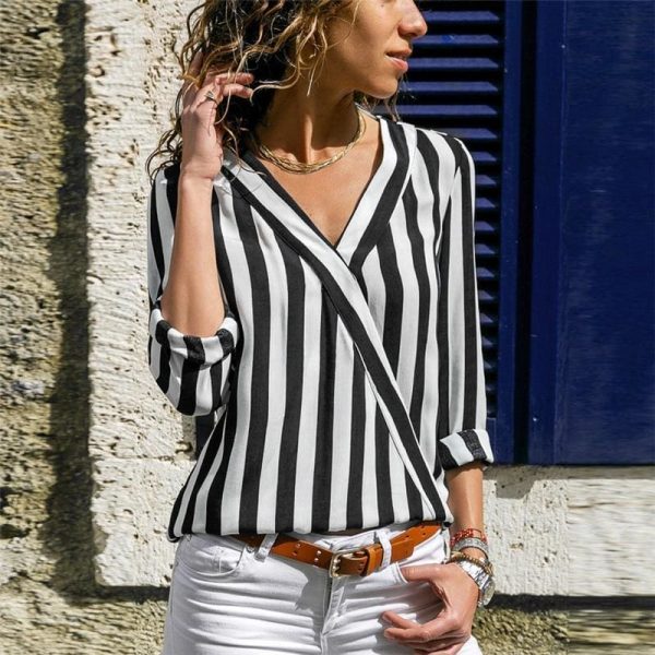 The Best Women Striped Blouse Shirt Long Sleeve Online - Takalr