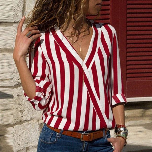 The Best Women Striped Blouse Shirt Long Sleeve Online - Takalr