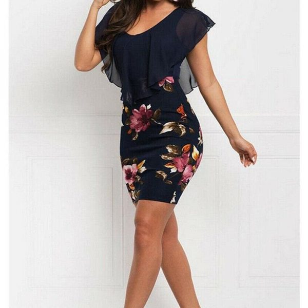 The Best Women Summer Beach Chiffon Ruffle Sleeve Mini Dress V-Neck OL Casual Floral Party Bodycon Sundress New Online - Takalr