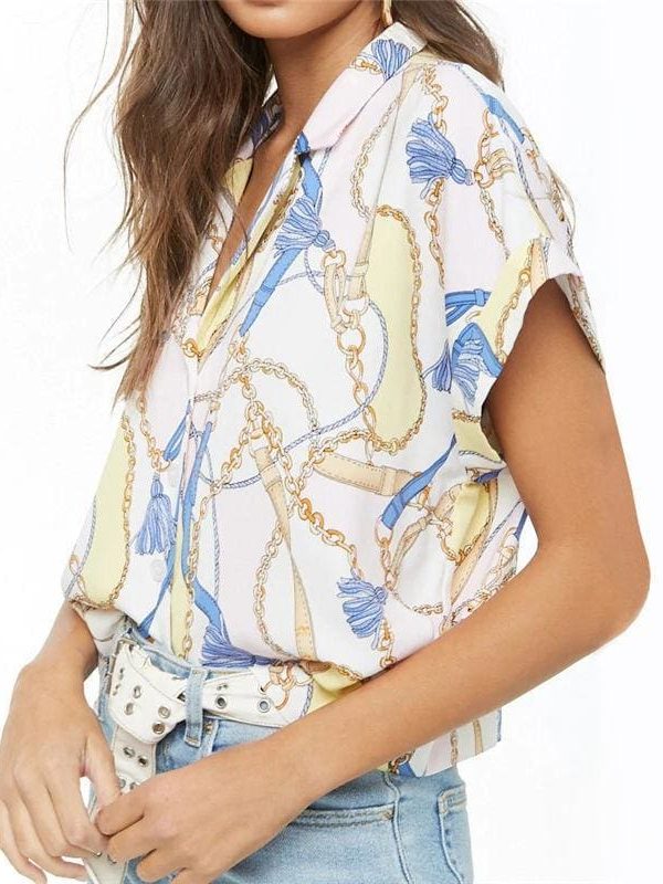 The Best Women Summer Blouse Print  Short Sleeve Chiffon   Shirt Loose Tops Online - Takalr