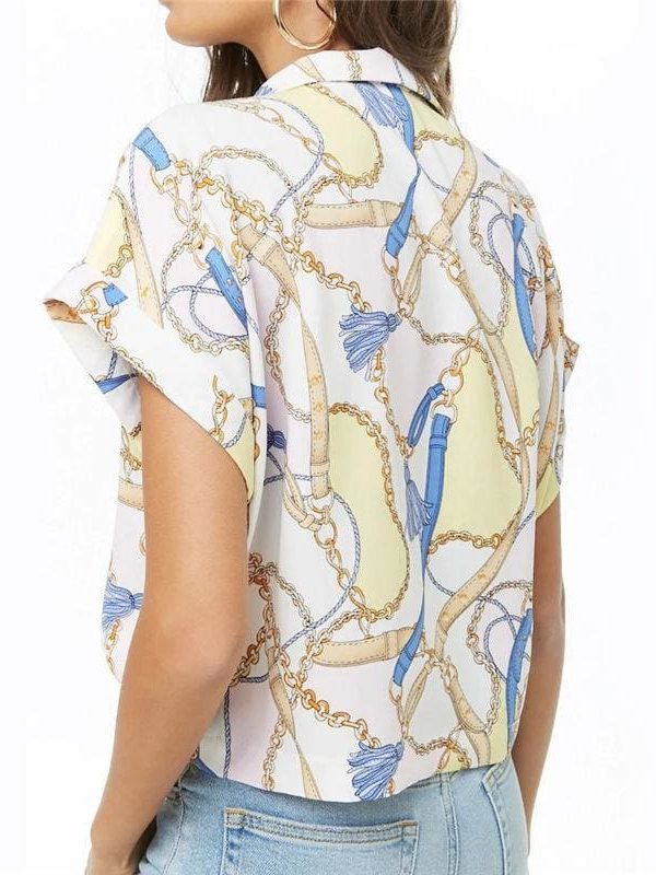 The Best Women Summer Blouse Print  Short Sleeve Chiffon   Shirt Loose Tops Online - Takalr