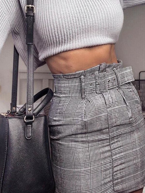 The Best Women Summer Bodycon Plaid Short Mini Skirt High Waist Pencil Skirt Online - Takalr