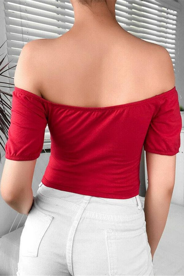 The Best Women Summer Casual Off Shoulder Crop Top Vest Fashion Sexy Slash Neck Letter Beach Short Slim Tee T-shirts Online - Takalr