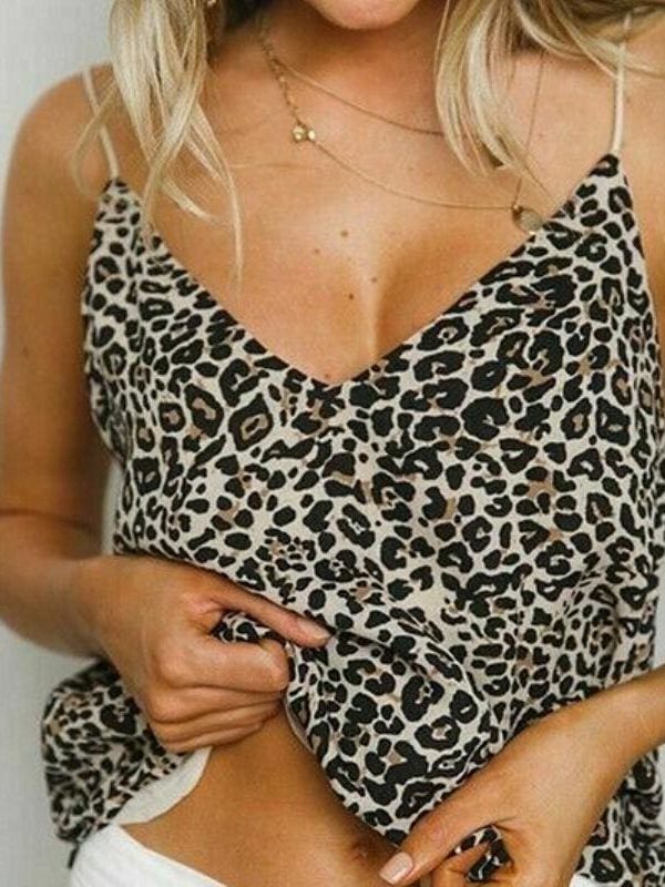 The Best Women Summer Leopard Strappy Vest Top Ladies Fashion Camisole Sleeveless Shirt Blouse Casual Tank Tops Online - Takalr