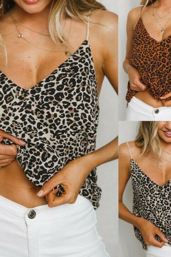 The Best Women Summer Leopard Strappy Vest Top Ladies Fashion Camisole Sleeveless Shirt Blouse Casual Tank Tops Online - Takalr