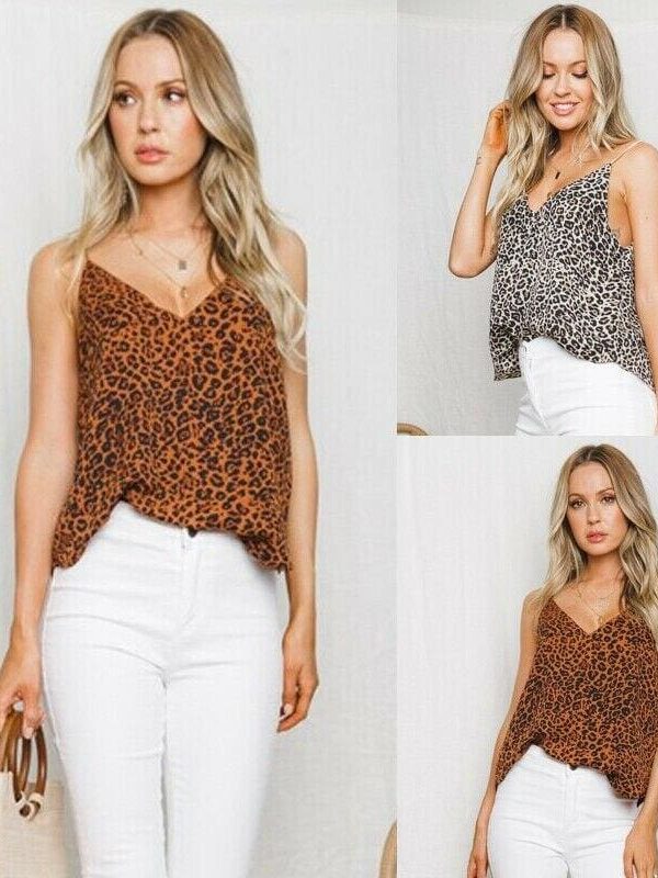 The Best Women Summer Leopard Strappy Vest Top Ladies Fashion Camisole Sleeveless Shirt Blouse Casual Tank Tops Online - Takalr