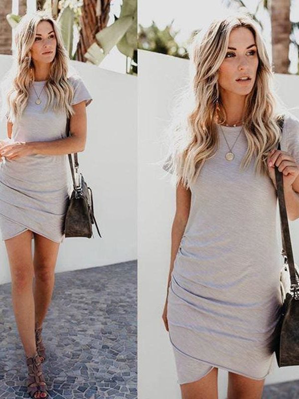 The Best Women Summer Mini Dress Short Sleeve Solid Bodycon Slim Dress Online - Source Silk