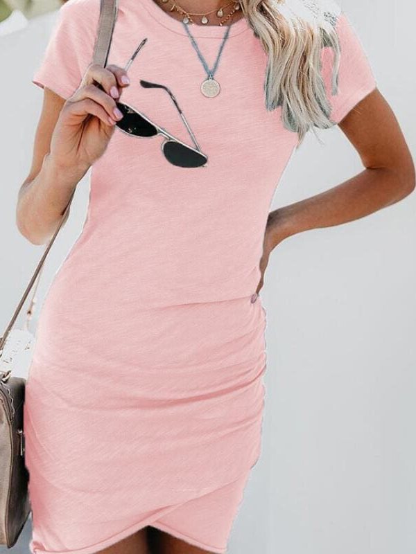 The Best Women Summer Mini Dress Short Sleeve Solid Bodycon Slim Dress Online - Source Silk