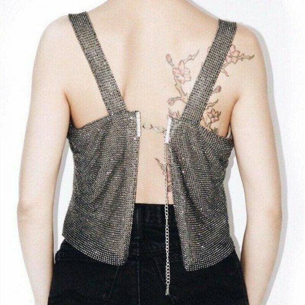 The Best Women Summer Sleeveless Sequin Crop Top Vest Sheer Metal Chainmail Sparkly Bra Tank Top Blouse Ladies Casual Clothes Online - Takalr