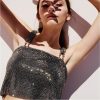 The Best Women Summer Sleeveless Sequin Crop Top Vest Sheer Metal Chainmail Sparkly Bra Tank Top Blouse Ladies Casual Clothes Online - Takalr