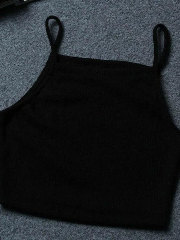 The Best Women Summer Sleeveless Spaghetti Strap Knitted Short Tank Vest Tops Bodycon Casual Solid Crop Tops Tank Tops Online - Takalr