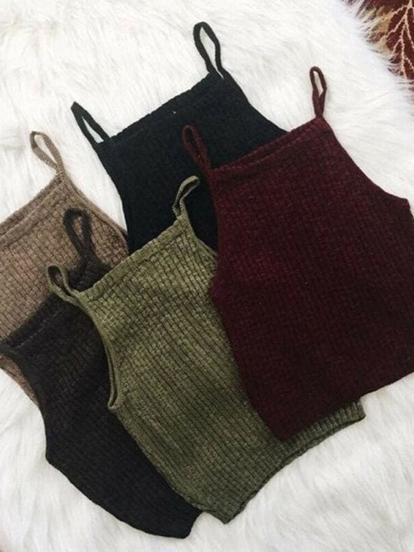 The Best Women Summer Sleeveless Spaghetti Strap Knitted Short Tank Vest Tops Bodycon Casual Solid Crop Tops Tank Tops Online - Takalr