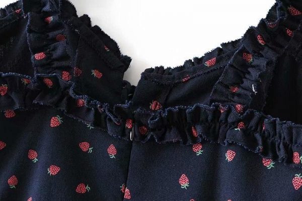 The Best Women Sweet Strawberry Print High Waist Strappy dress Online - Source Silk