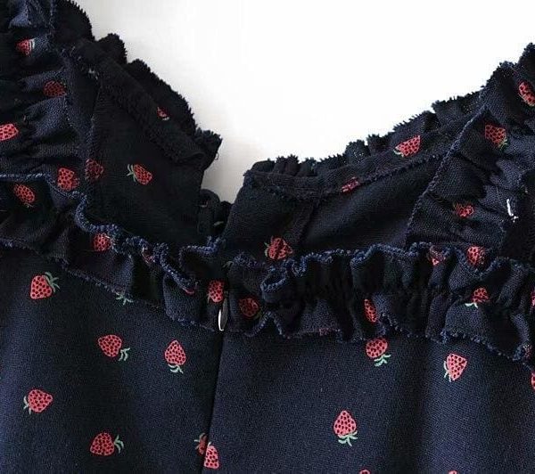 The Best Women Sweet Strawberry Print High Waist Strappy dress Online - Source Silk