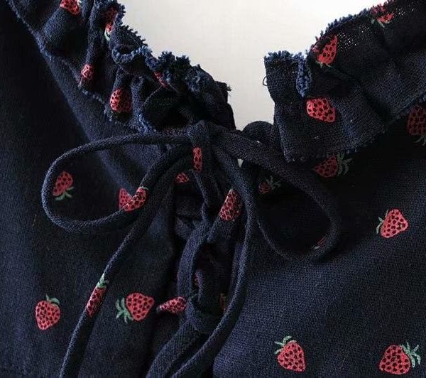 The Best Women Sweet Strawberry Print High Waist Strappy dress Online - Source Silk