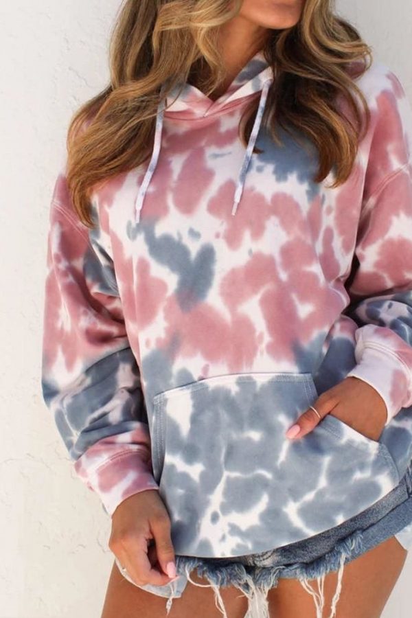 The Best Women Tie Dyeing Hooded Long Sleeve Sweatshirt Hoodie Pullover Jumper Sweater Tops Outwear Streetwear Online - Takalr