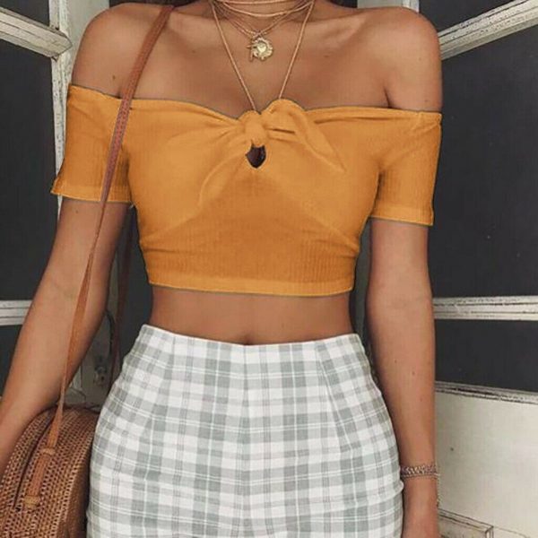 The Best Women Tops Casual Solid Off Shoulder Crop Tops Ladies Sleeveless Summer Cami Bustier Vest Shirt Holiday Clothes Online - Takalr