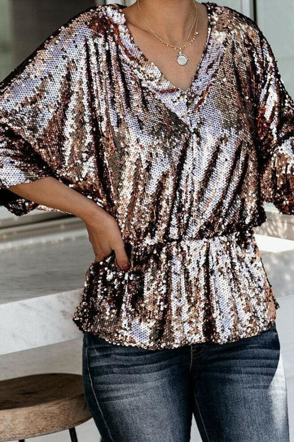 The Best Women Tops Sequins T Shirt Casual Party Short Sleeve Loose Tee Top Casual Tops Shirts Online - Takalr