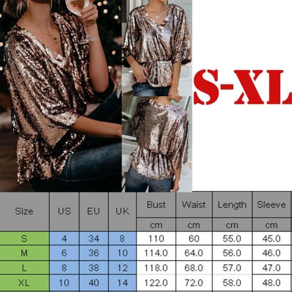 The Best Women Tops Sequins T Shirt Casual Party Short Sleeve Loose Tee Top Casual Tops Shirts Online - Takalr